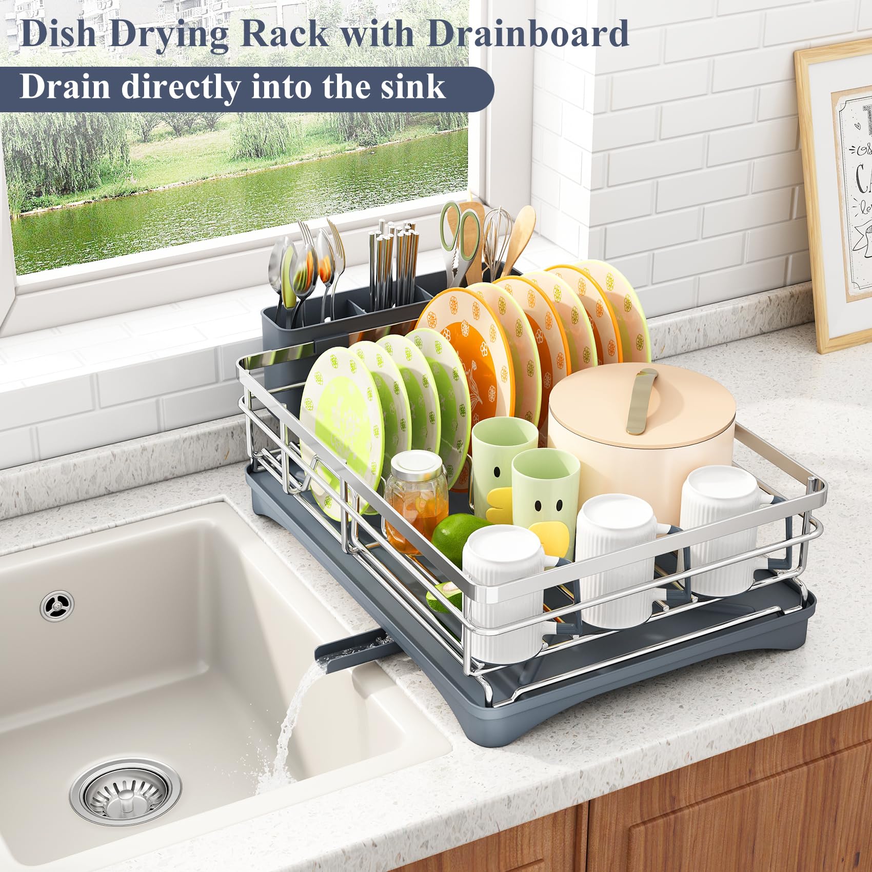 SAYZH dish rack in kitchen lifestyle on counter saving space and reducing clutter