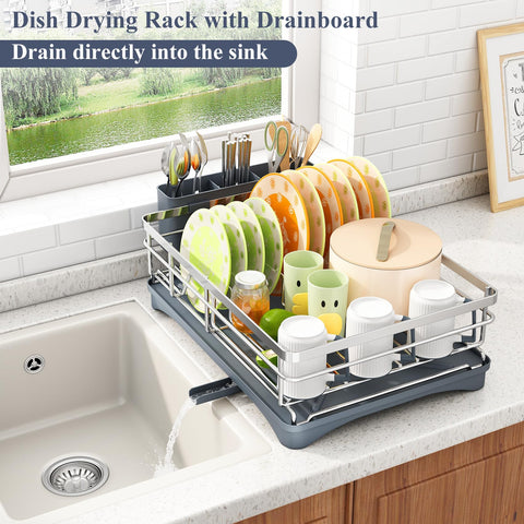 SAYZH dish rack in kitchen lifestyle on counter saving space and reducing clutter