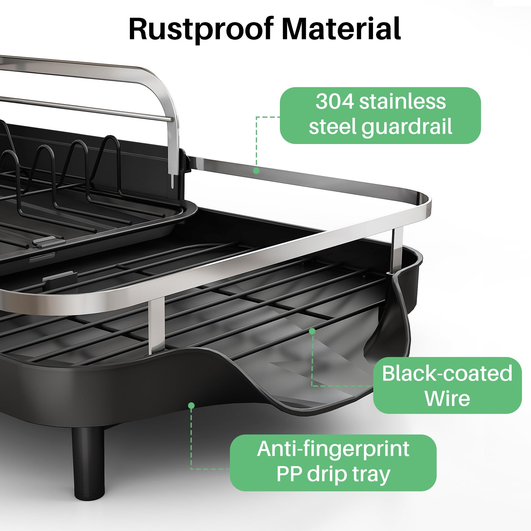 SAYZH expanded rack loaded with dishes draining into sink for tidy counters benefit
