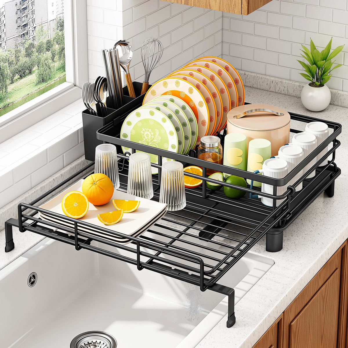SAYZH front view over sink showing space-saving benefit