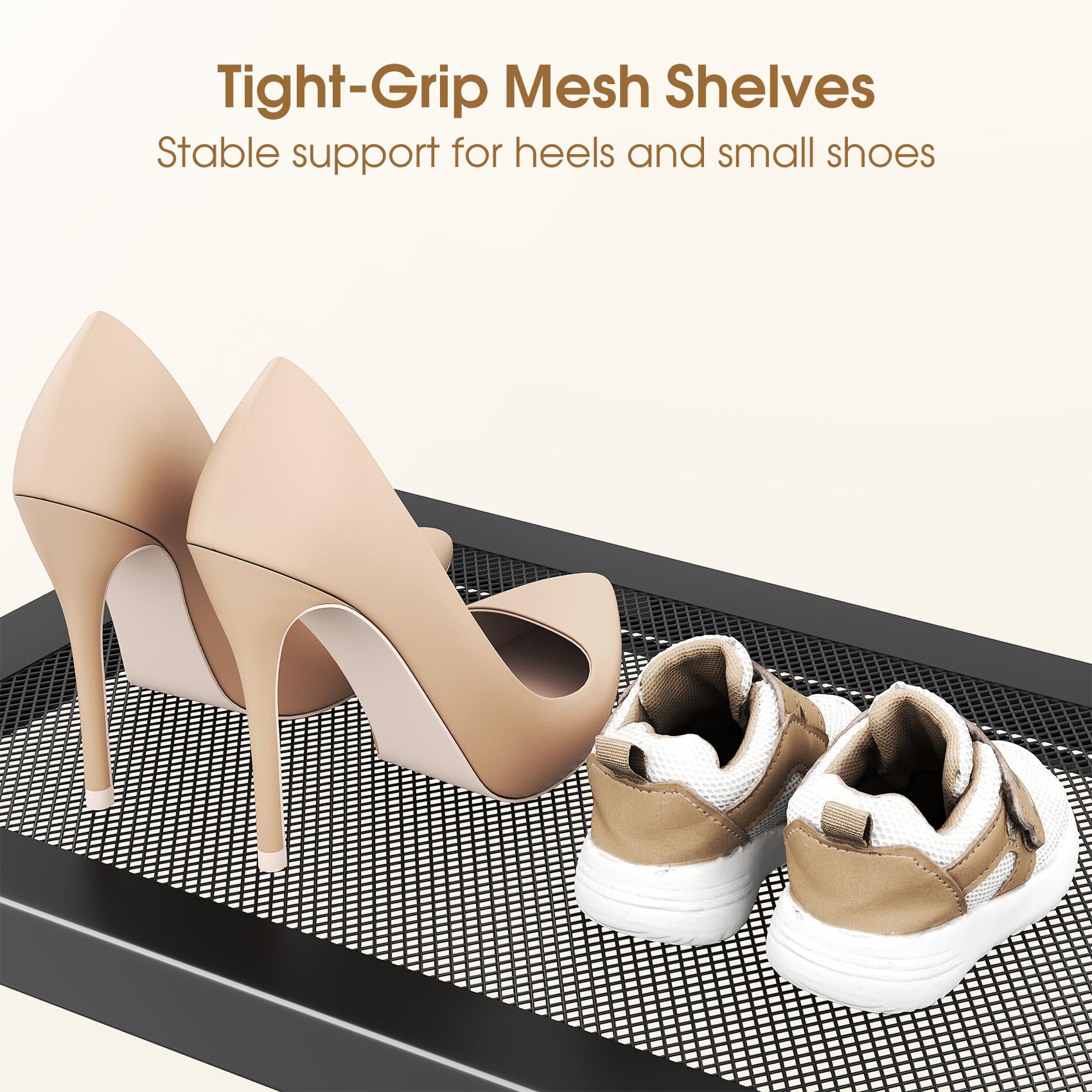 SAYZH adjustable shelf height detail allowing boots or flats to fit