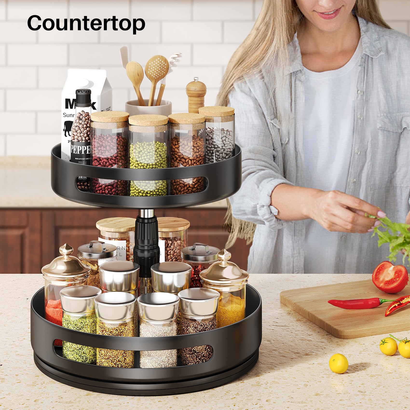 SAYZH next to spice jars showing 10-inch footprint and accurate size comparison