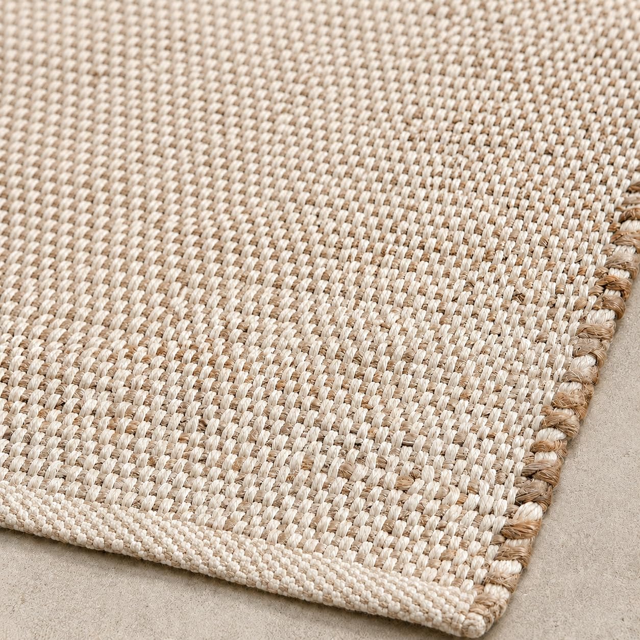 Scandilivin Homes front view of jute cotton rug showing natural tone and style benefits