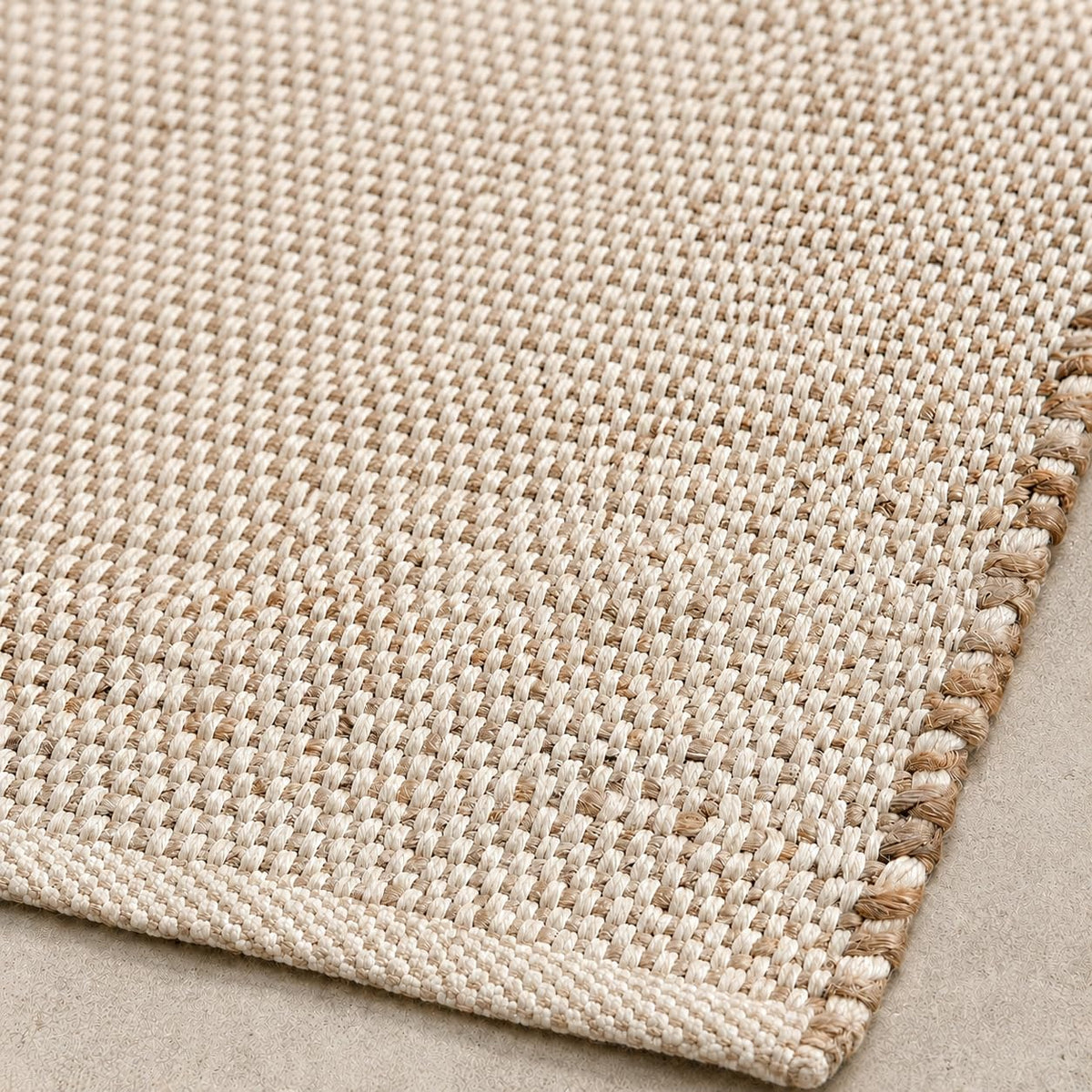 Scandilivin Homes front view of jute cotton rug showing natural tone and style benefits