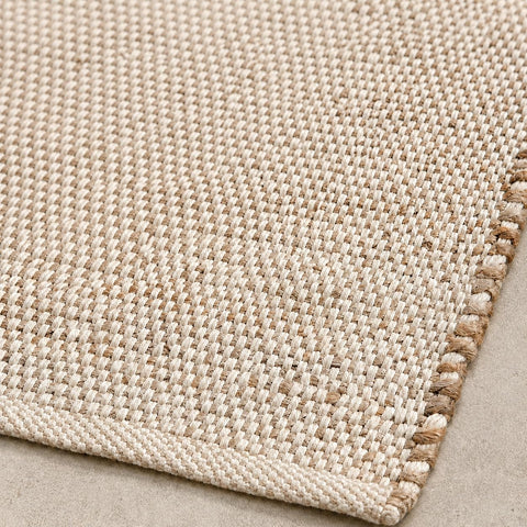 Scandilivin Homes front view of jute cotton rug showing natural tone and style benefits