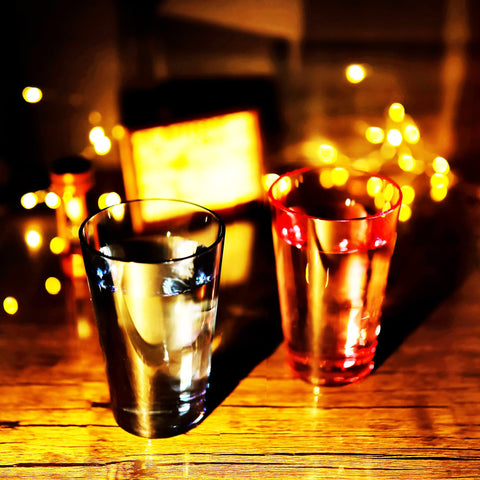 SCANDINOVIA tumblers styled on bar cart showing party-ready appearance