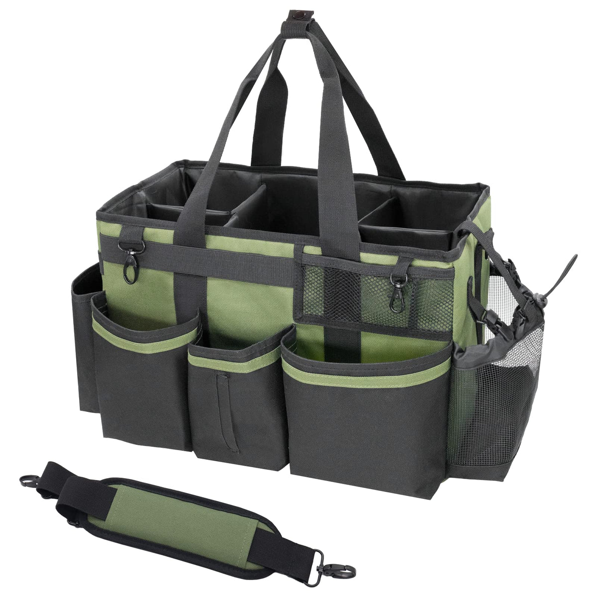 SCAVATA caddy front view showing handle and organized access benefit
