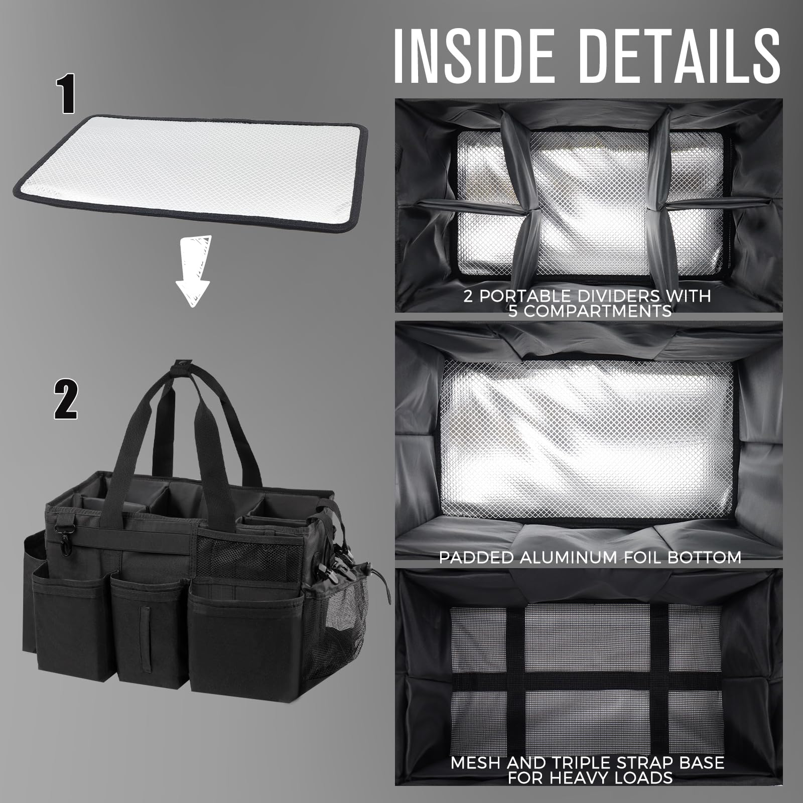 SCAVATA side view with mesh pocket and trash bag dispenser for convenience