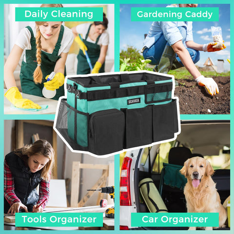 SCAVATA next to common cleaning tools showing compact size benefit