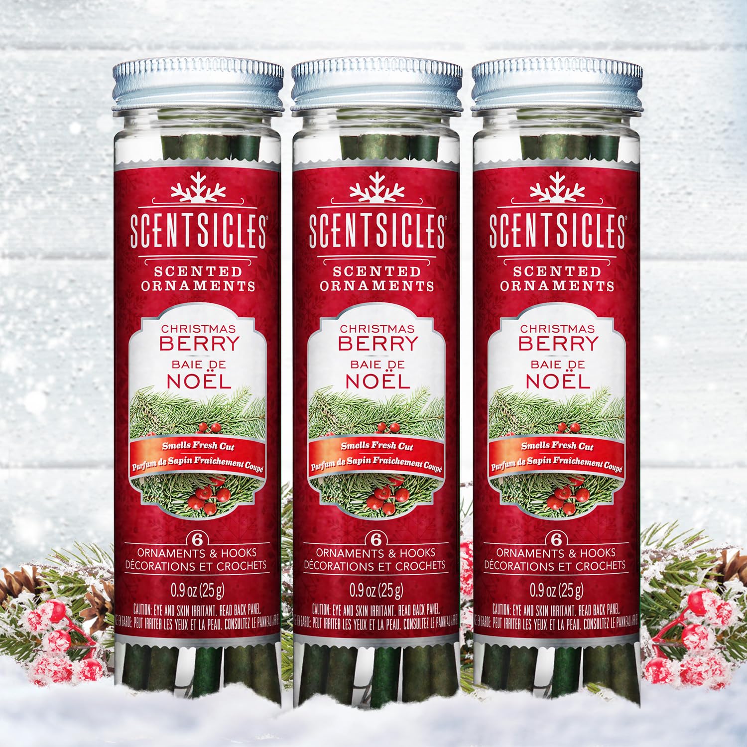 Scentsicles ornaments hanging on fir branch adding natural fragrance benefit