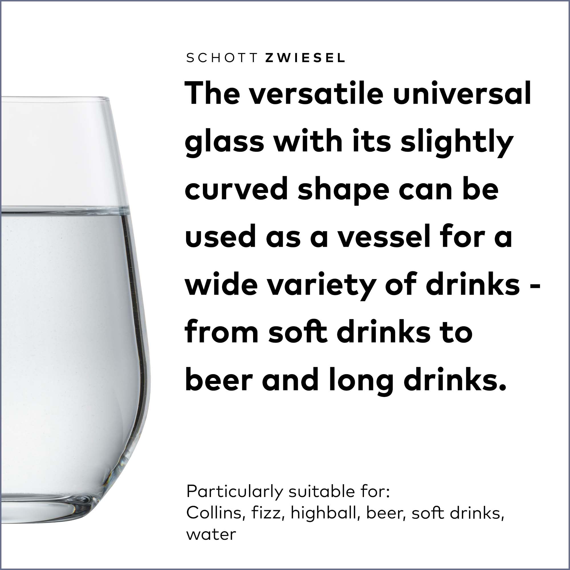 Schott Zwiesel hand holding Forté tumbler to demonstrate scale and comfortable grip