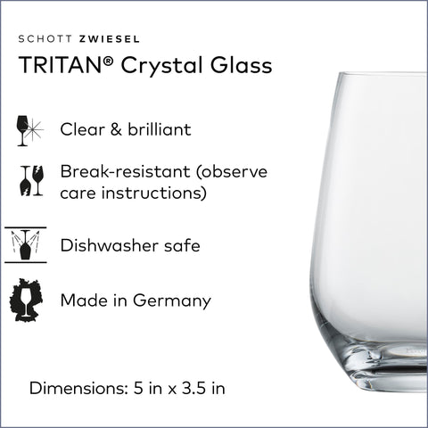 Schott Zwiesel side profile of a Forté tumbler showing slightly curved elegant shape