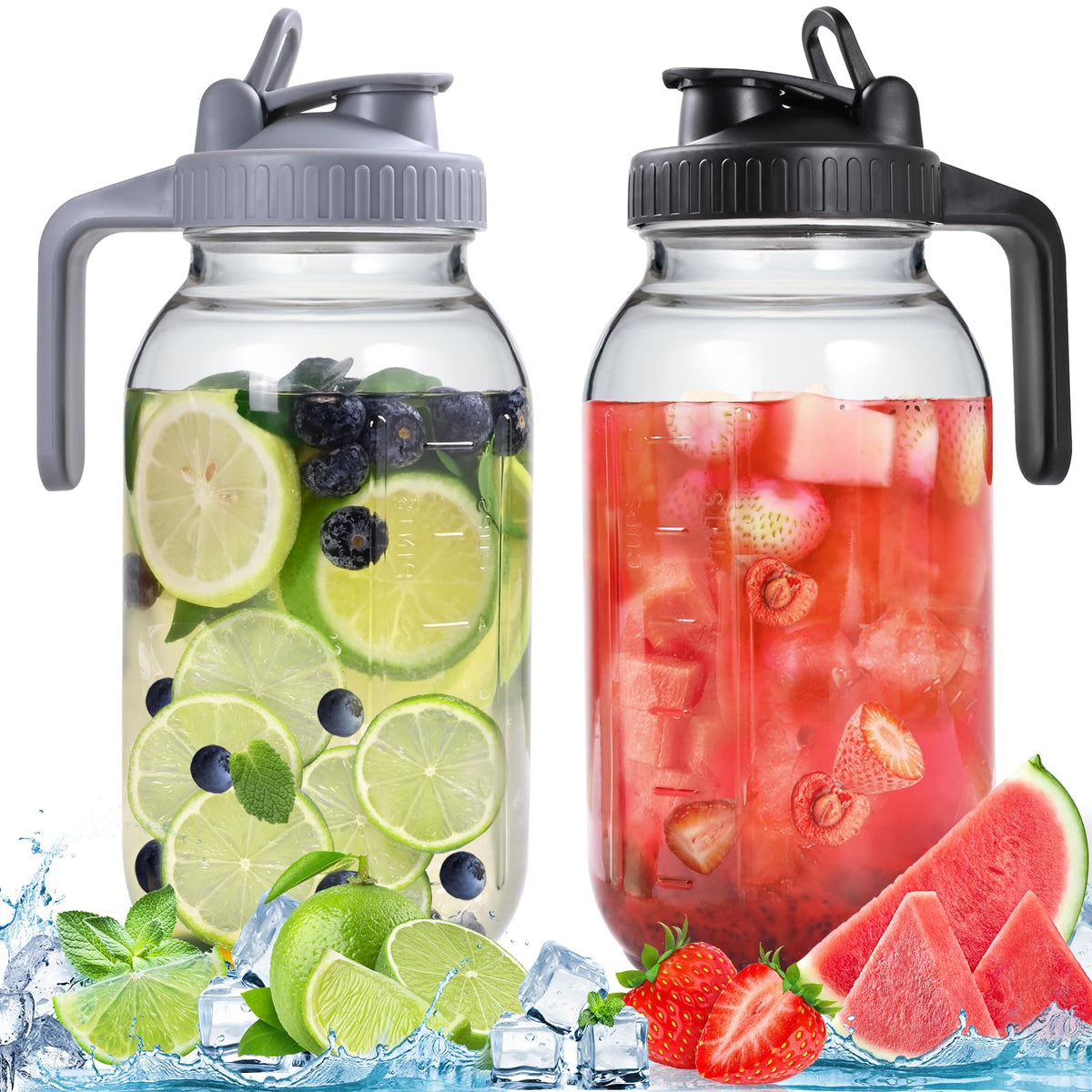 SCIDEA front view of two 64oz glass pitchers showing clean design and capacity