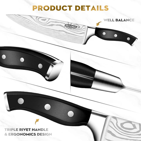 SCOLE ergonomic ABS handle full-tang detail for balanced grip and durability