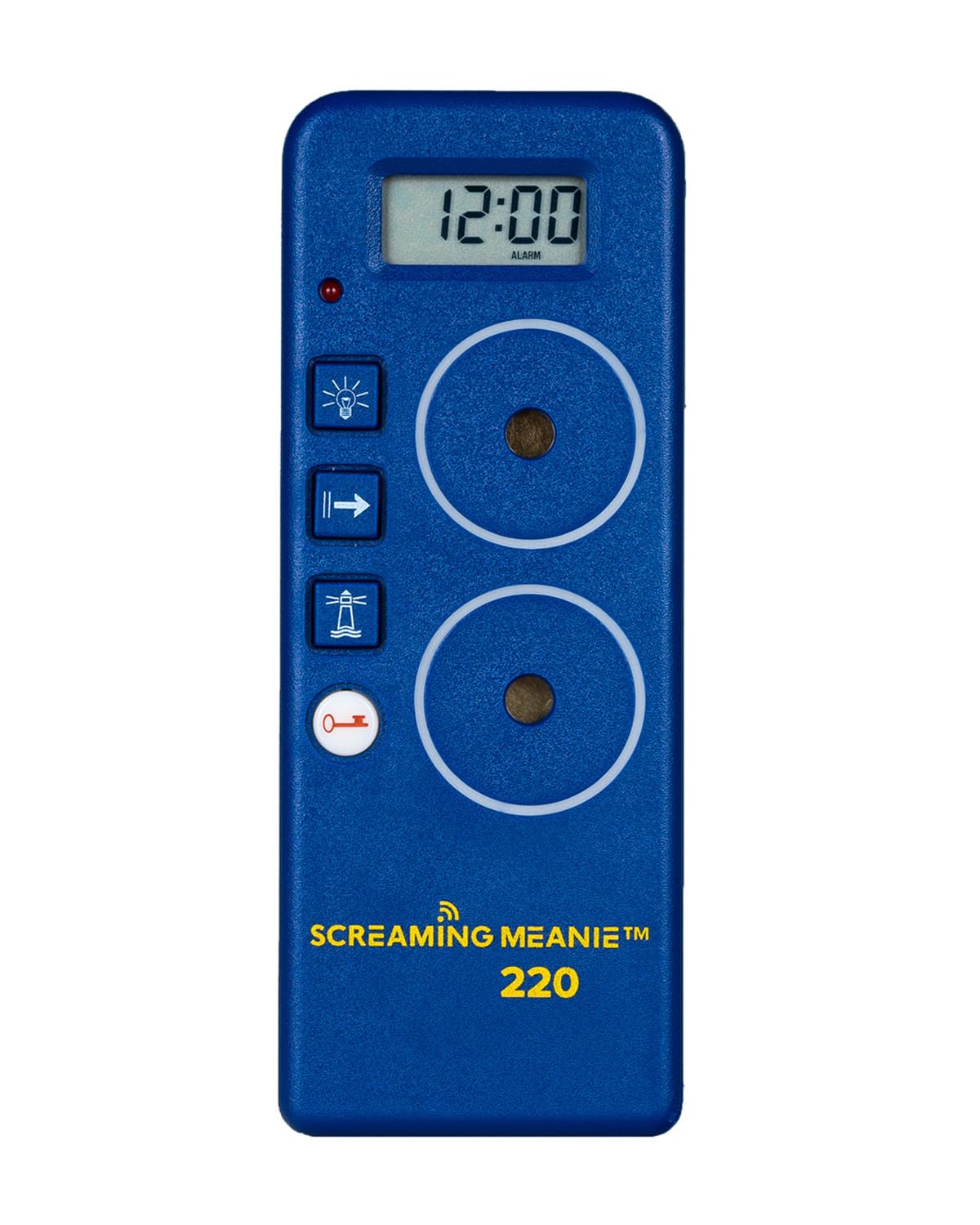 Screaming Meanie front view showing compact design and bold blue color benefit reliable placement