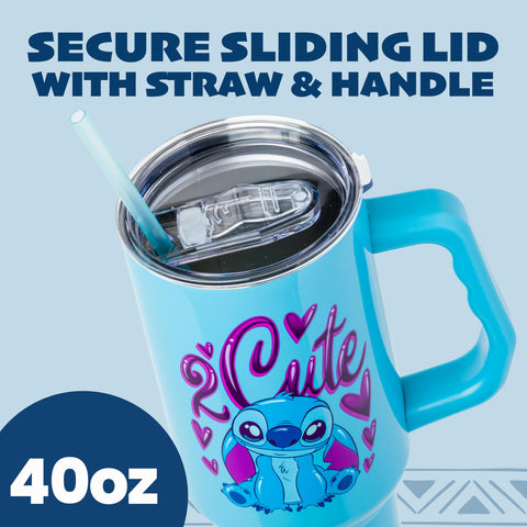 Silver Buffalo screw-on lid and reusable straw demonstrating spill-reduction benefit