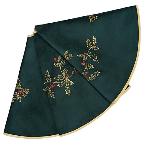 Scritism close-up of embroidered holly and berries highlighting festive detail