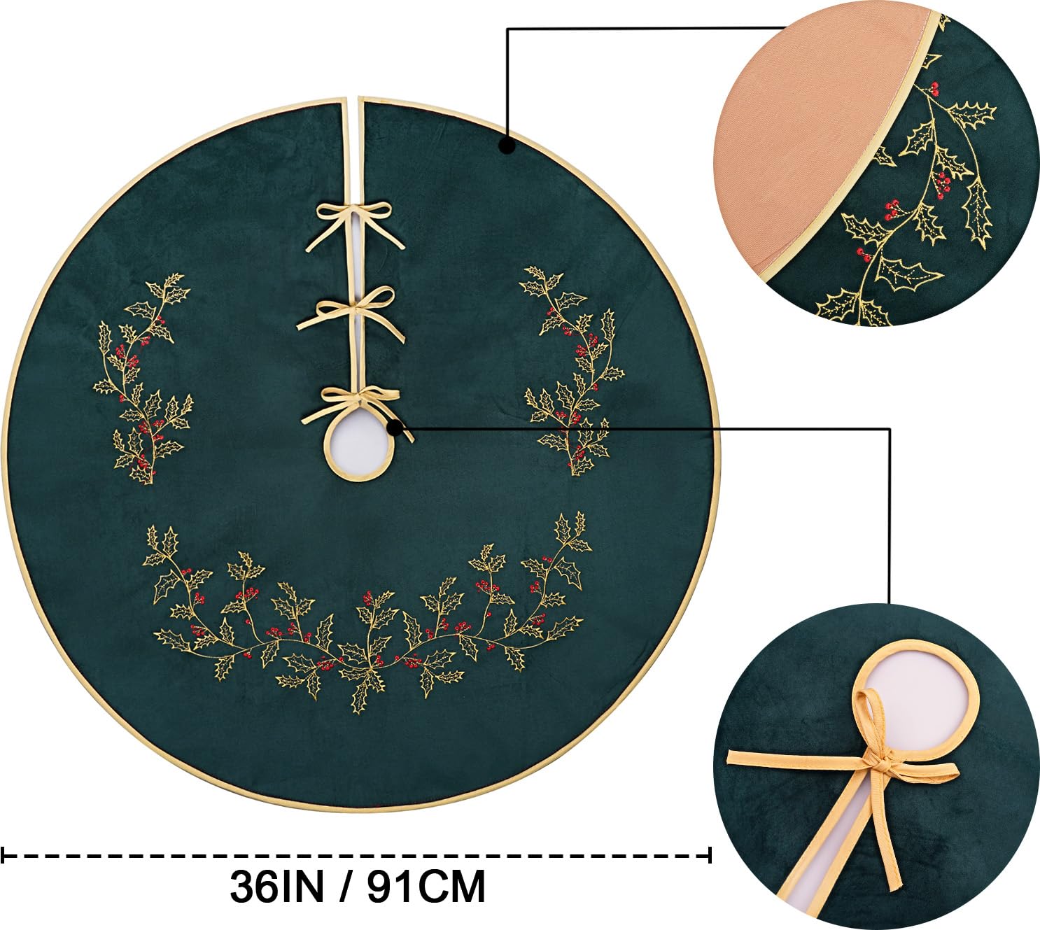 Scritism tree in living room with skirt framing gifts and hiding stand