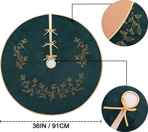 Scritism tree in living room with skirt framing gifts and hiding stand
