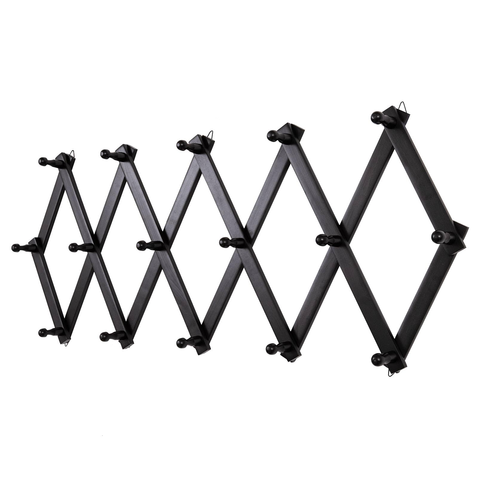 SCUNDA front view of accordion wall hanger showing full rack and 16 hooks benefit organization