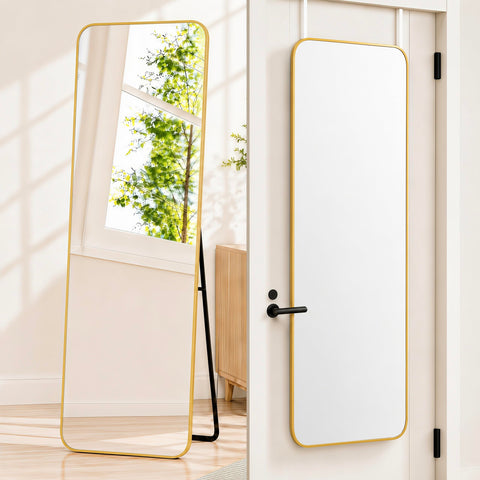 SCWF-GZ gold full-length mirror front view showing clean reflection and style benefit