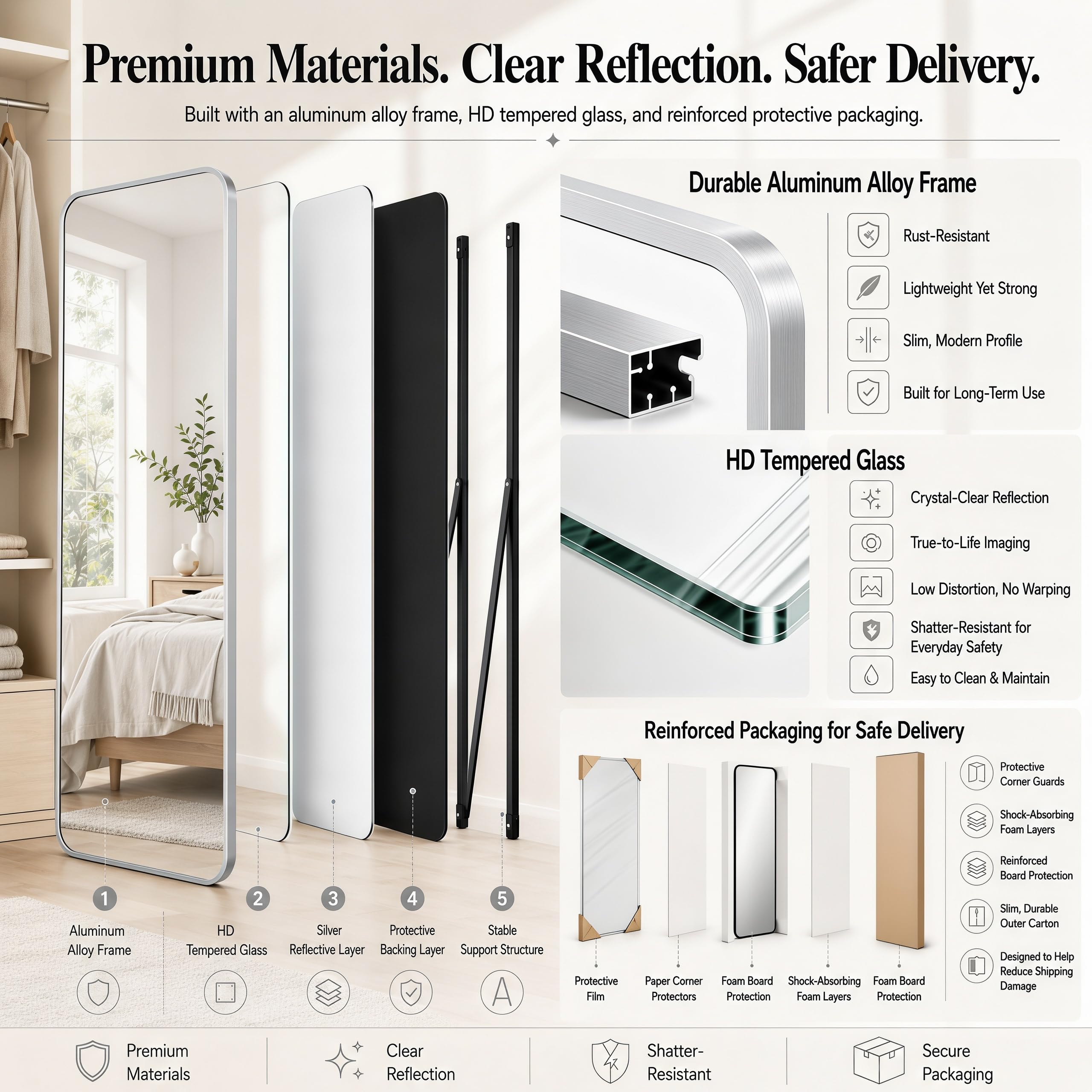 SCWF-GZ mirror in bedroom scene showing decor fit benefit adds visual depth