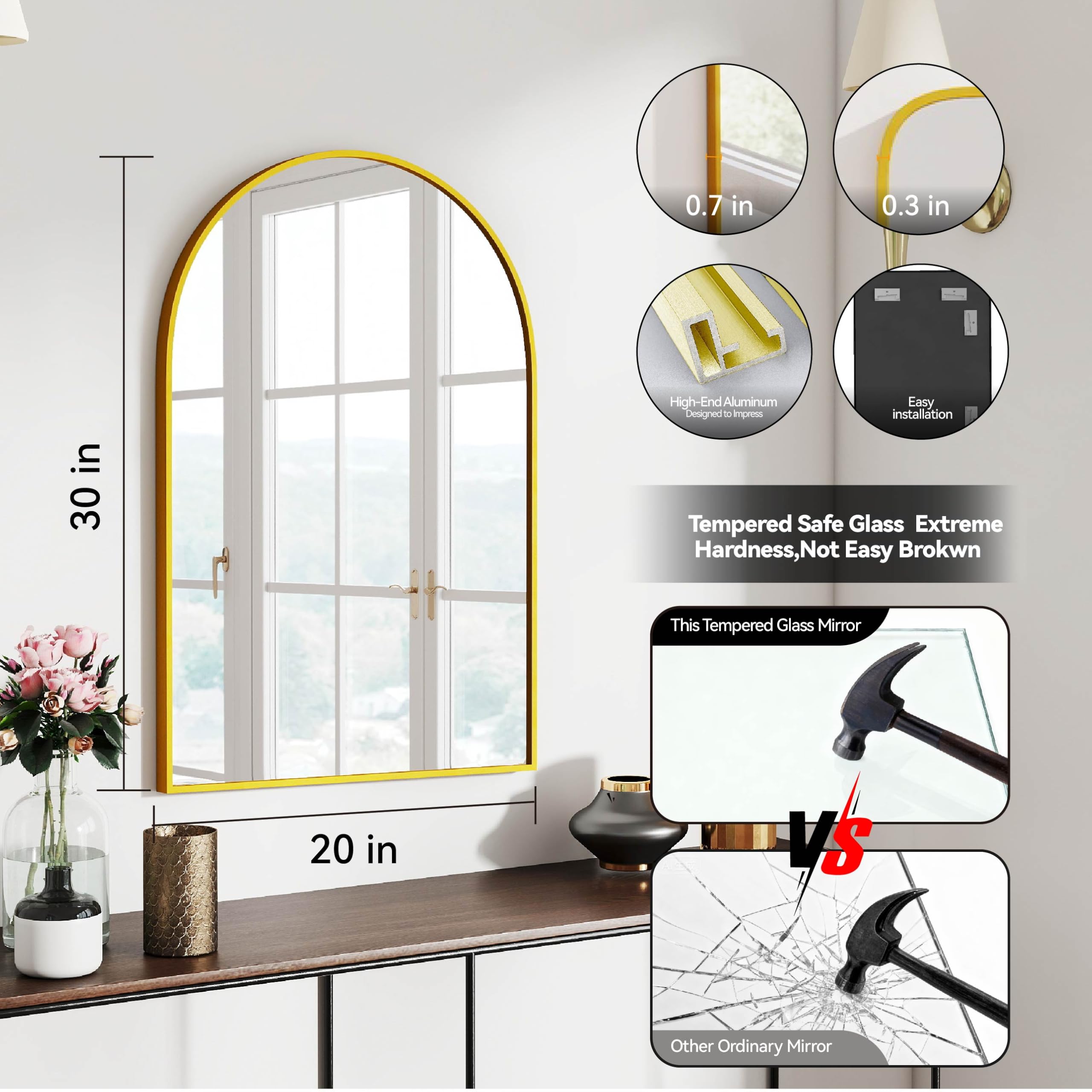 SCWF-GZ close-up of tempered glass delivering clear, distortion-free reflection