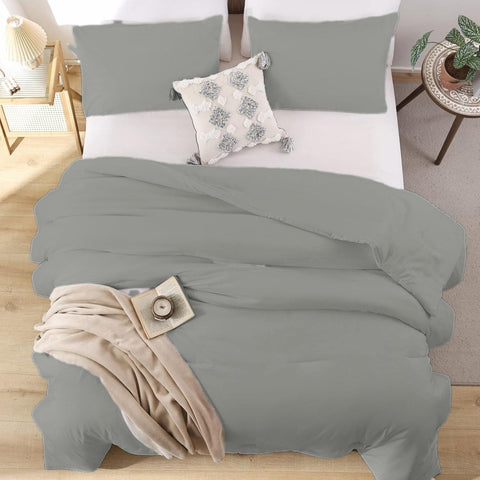 SDIII comforter styled on bed illustrating versatile gray decor pairing