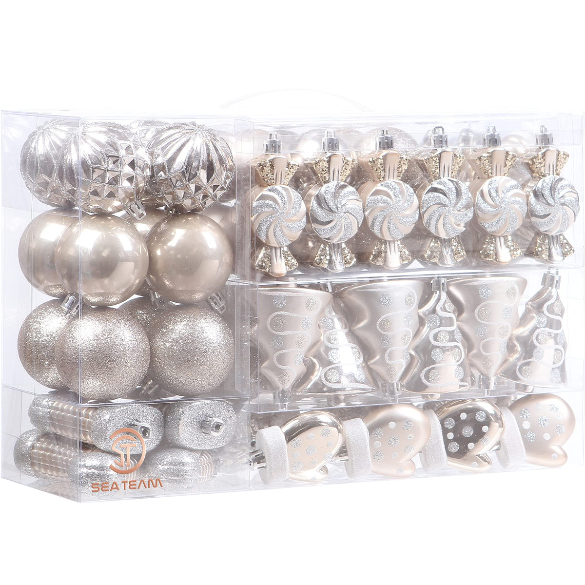 Sea Team front pack of champagne ornaments showing full assortment benefit