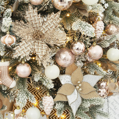 Sea Team ornaments styled in living room giving elegant holiday ambiance