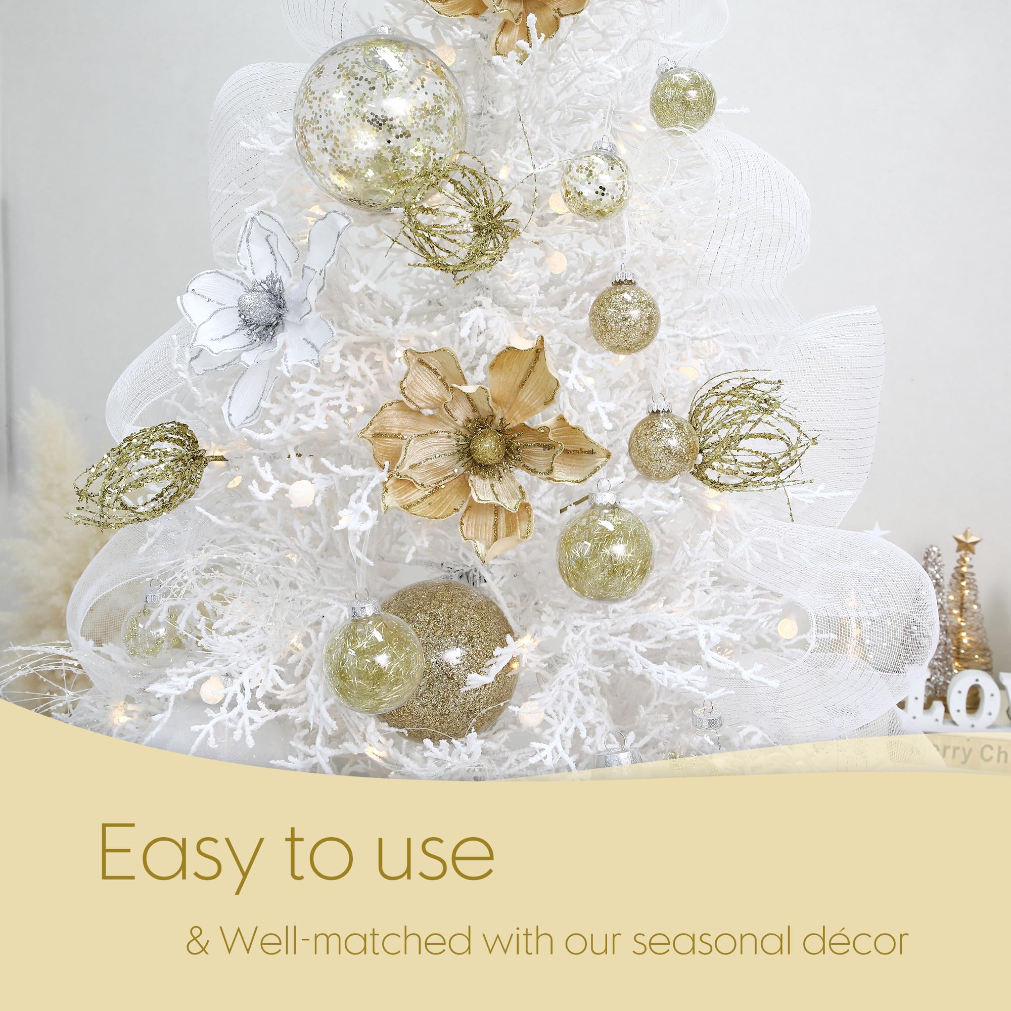Sea Team ornaments hung on a decorated tree reflecting lights and creating cohesive festive look