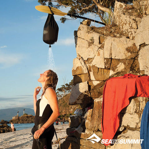 Sea to Summit shower at campsite showing practical use and improved outdoor hygiene