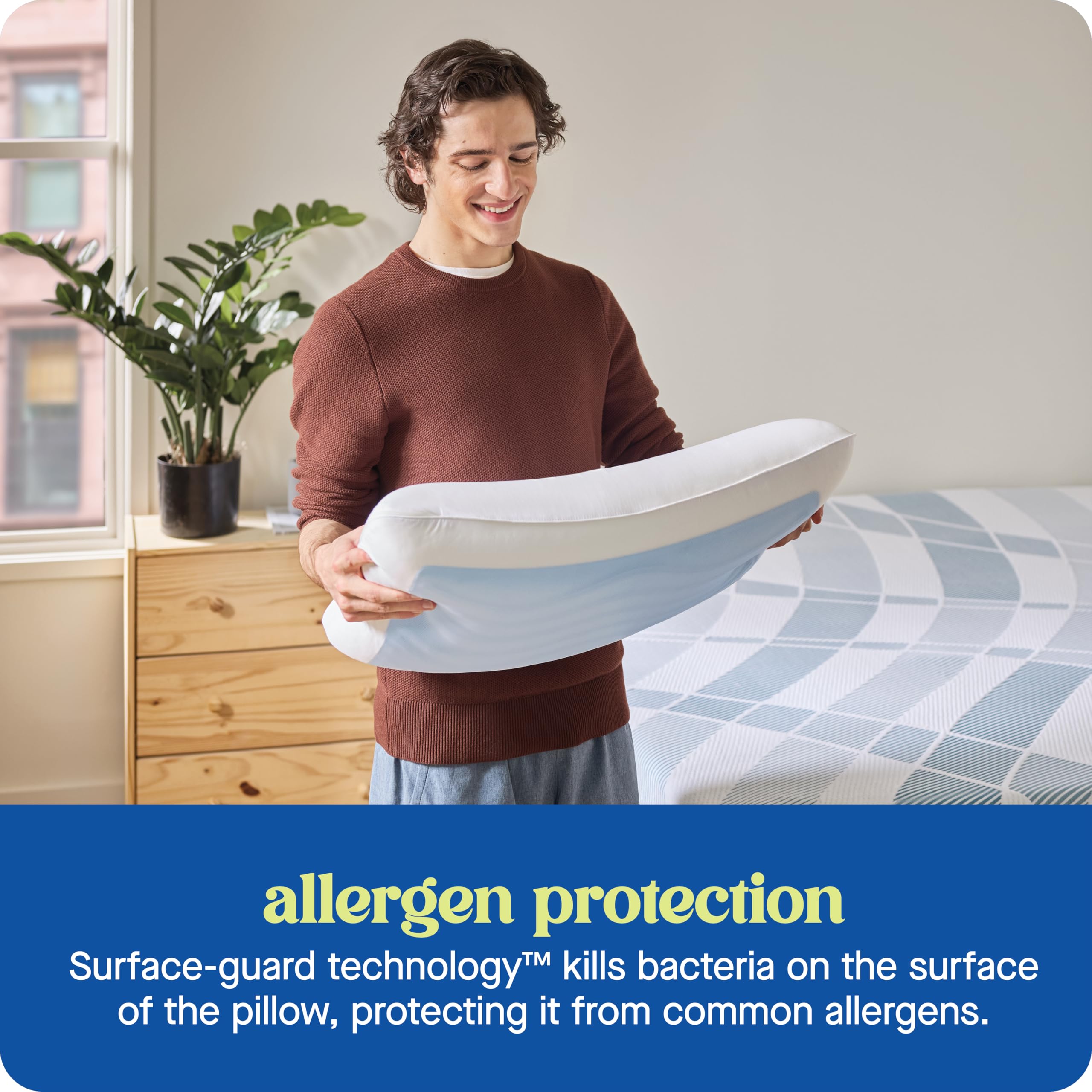 Sealy hands removing cover showing machine-washable ease and hygiene benefit