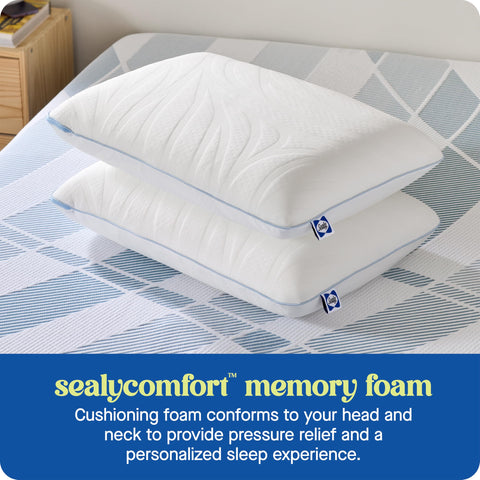 Sealy Dreamlife queen pillow on mattress for scale and fit benefit