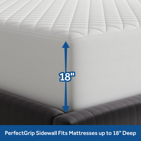 Sealy PerfectGrip elastic skirt view securing pad on mattress for stability