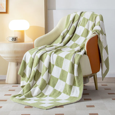 SeaRoomy front view of green checkered throw showing pattern and drape
