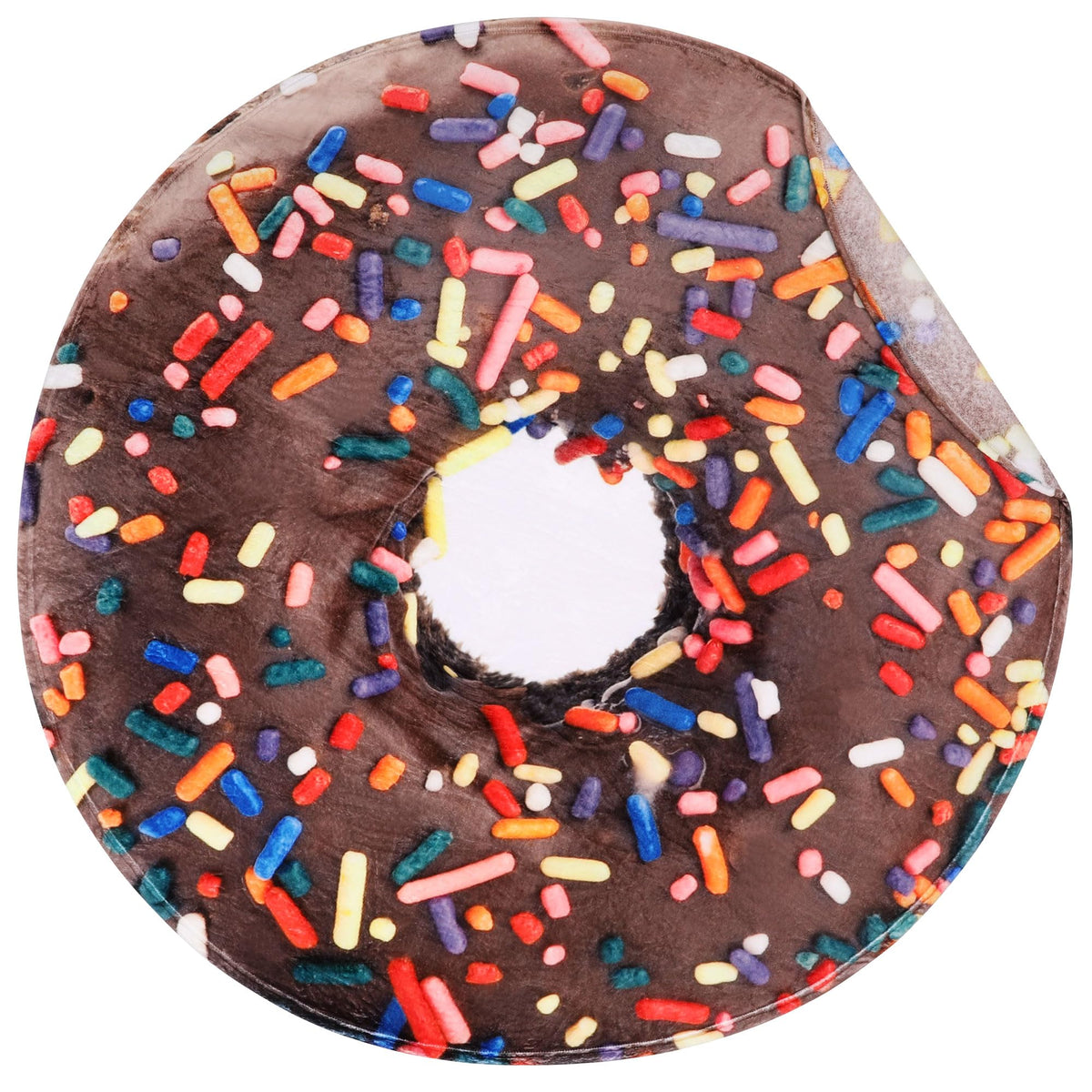 SeaRoomy chocolate donut blanket front view showing full donut print and cozy look