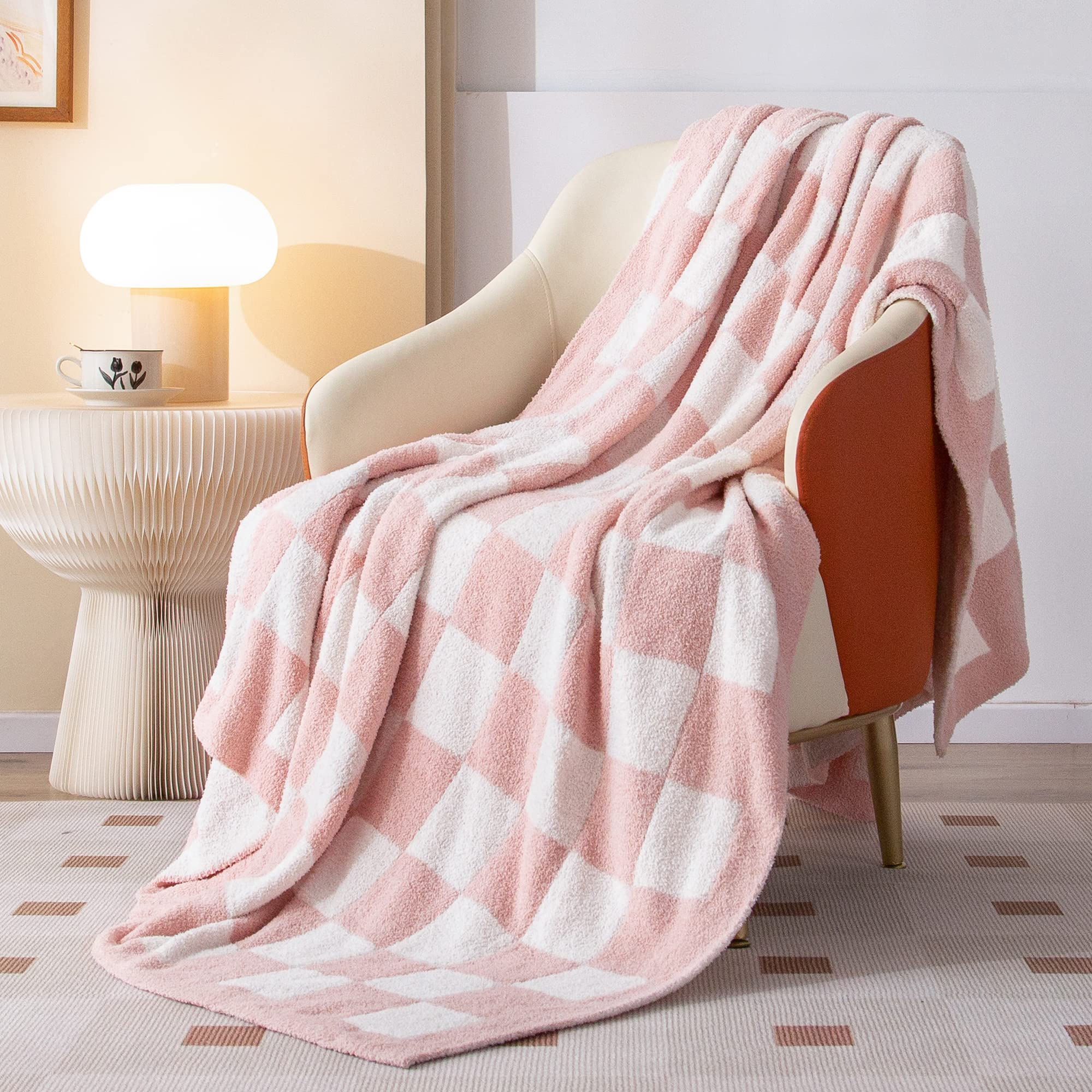 SeaRoomy front view of light pink throw showing pattern and drape comfort
