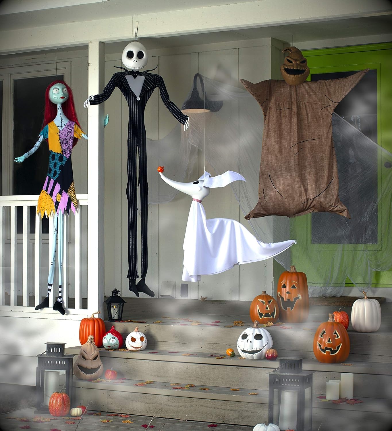Seasons Jack Skellington next to doorway to show full-size scale and impact