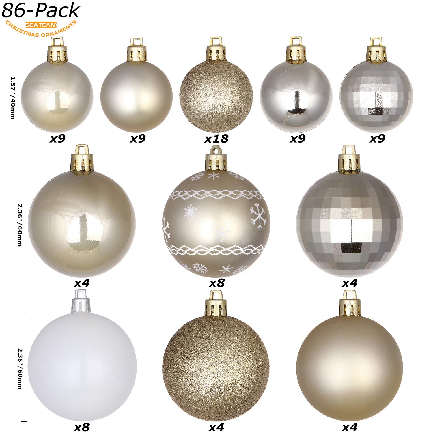 Sea Team arranged mix of sizes illustrating variety for balanced tree decorating