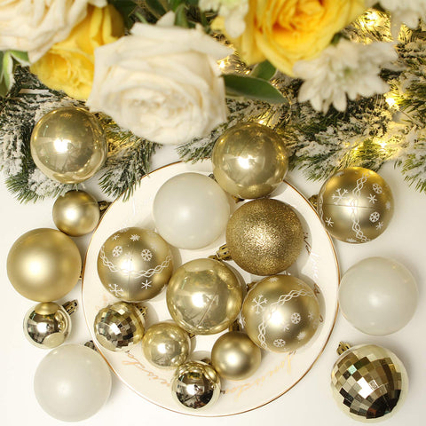 Sea Team ornaments hung on a decorated tree adding consistent warm gold shimmer