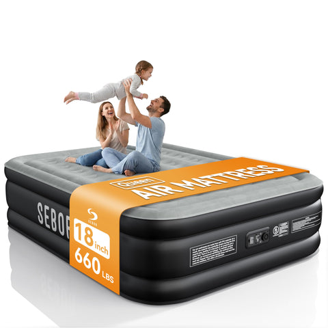 Sebor front view of inflated queen mattress showing comfortable raised profile