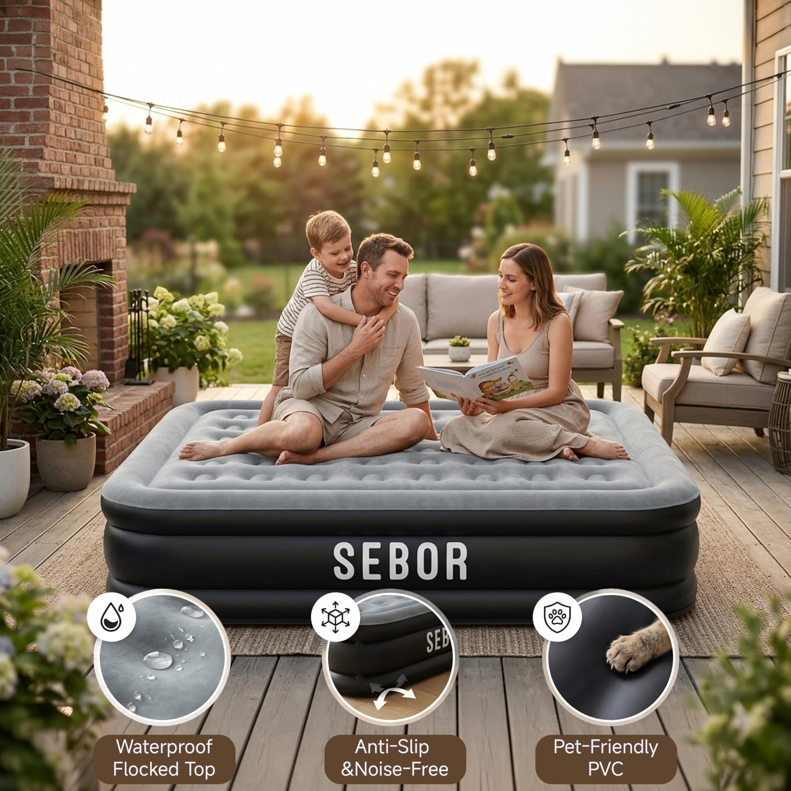 Sebor mattress beside chair showing 18-inch height scale and elevation