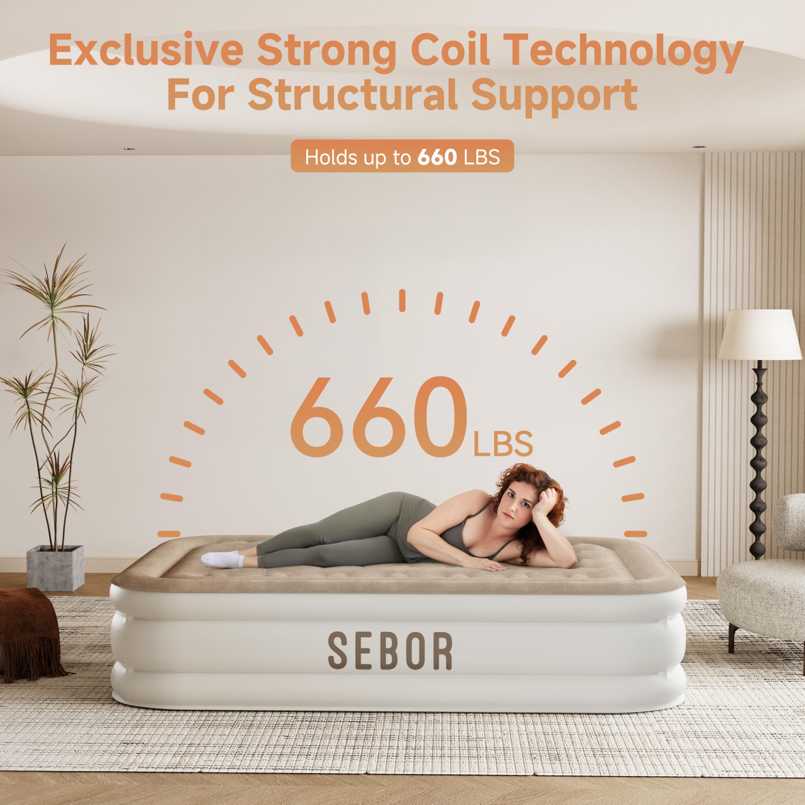 Sebor built-in pump controls image showing fast, easy inflation