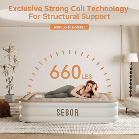 Sebor built-in pump controls image showing fast, easy inflation