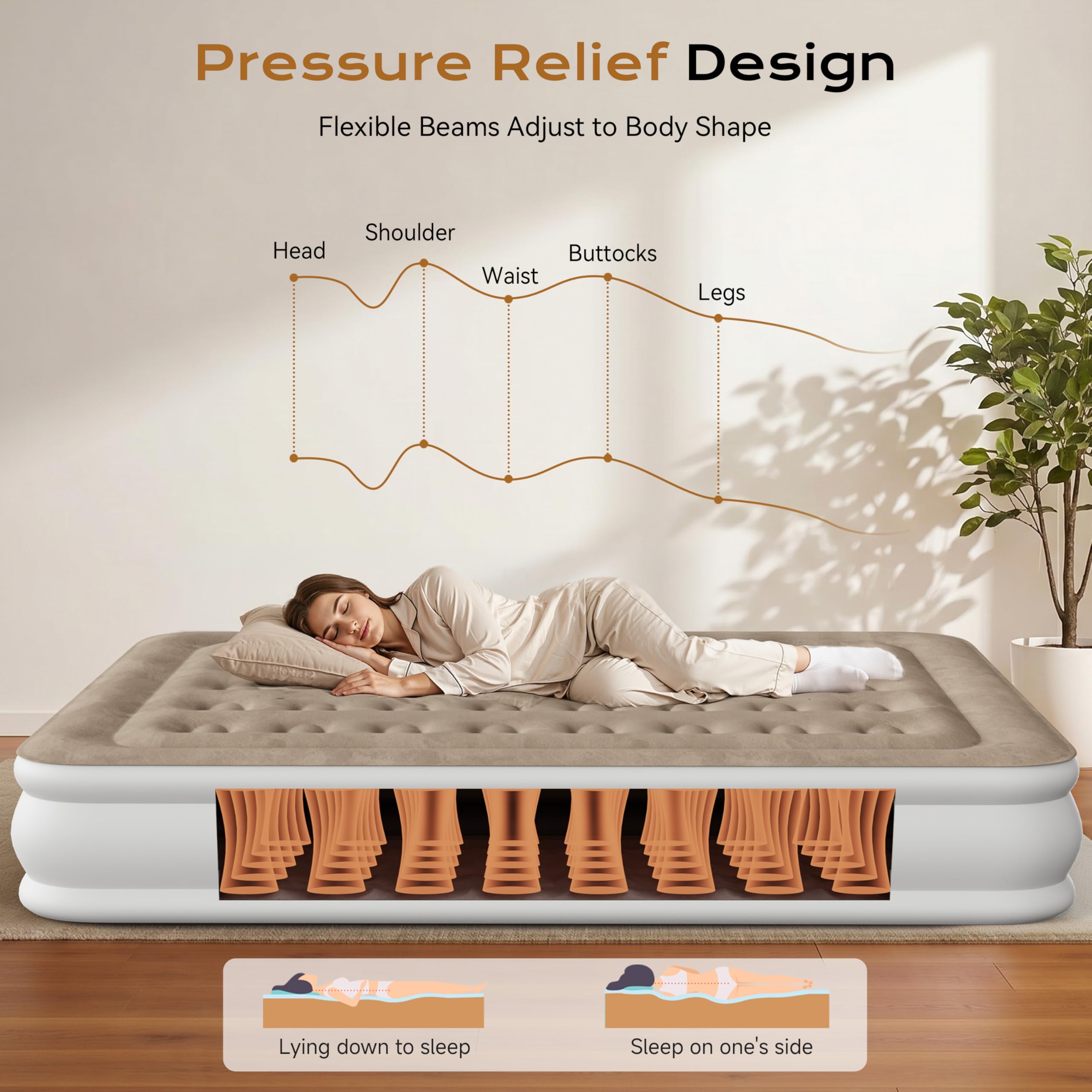 Sebor flocked top detail displays soft texture for comfortable sleep