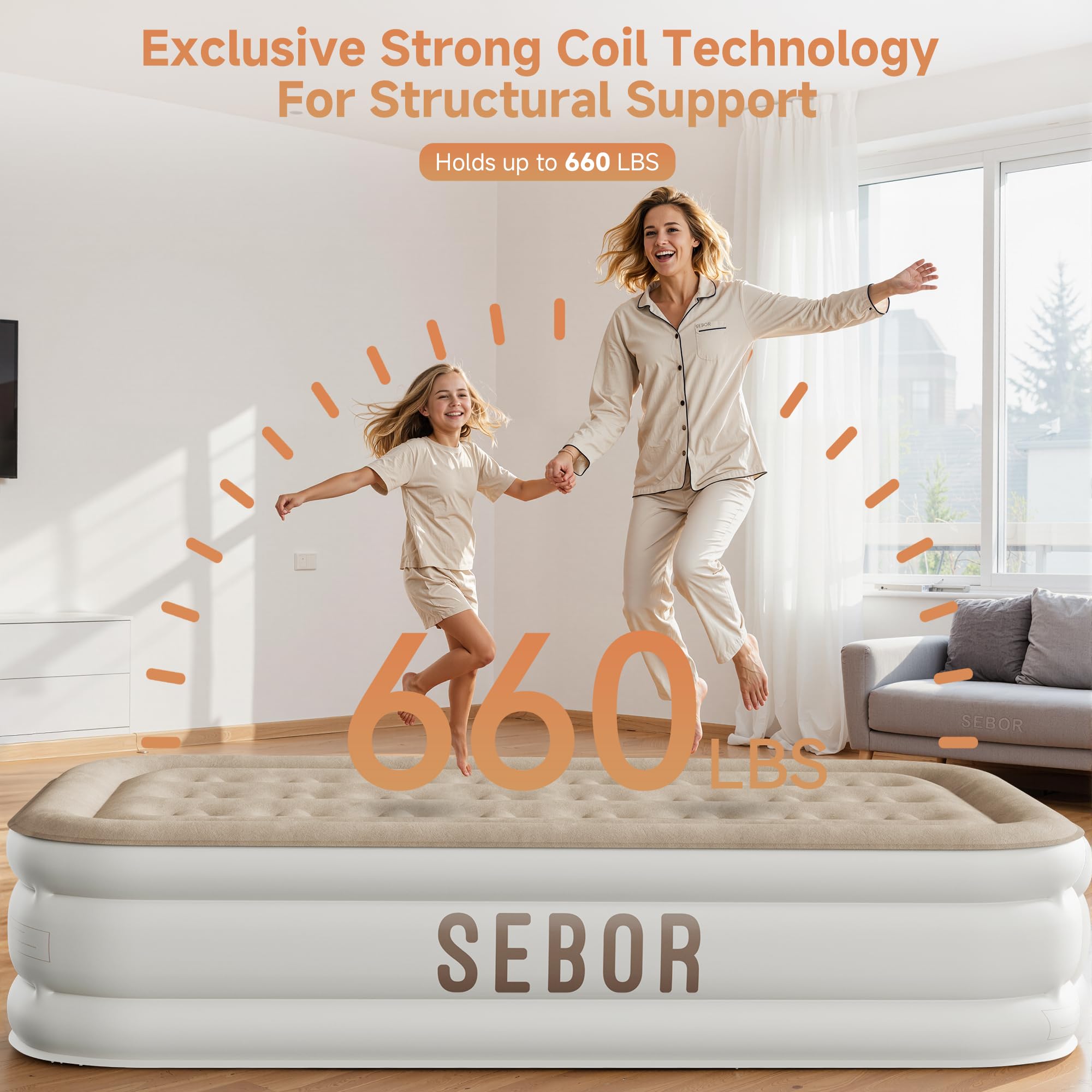 Sebor built-in pump control panel detail illustrating fast inflation convenience and ease