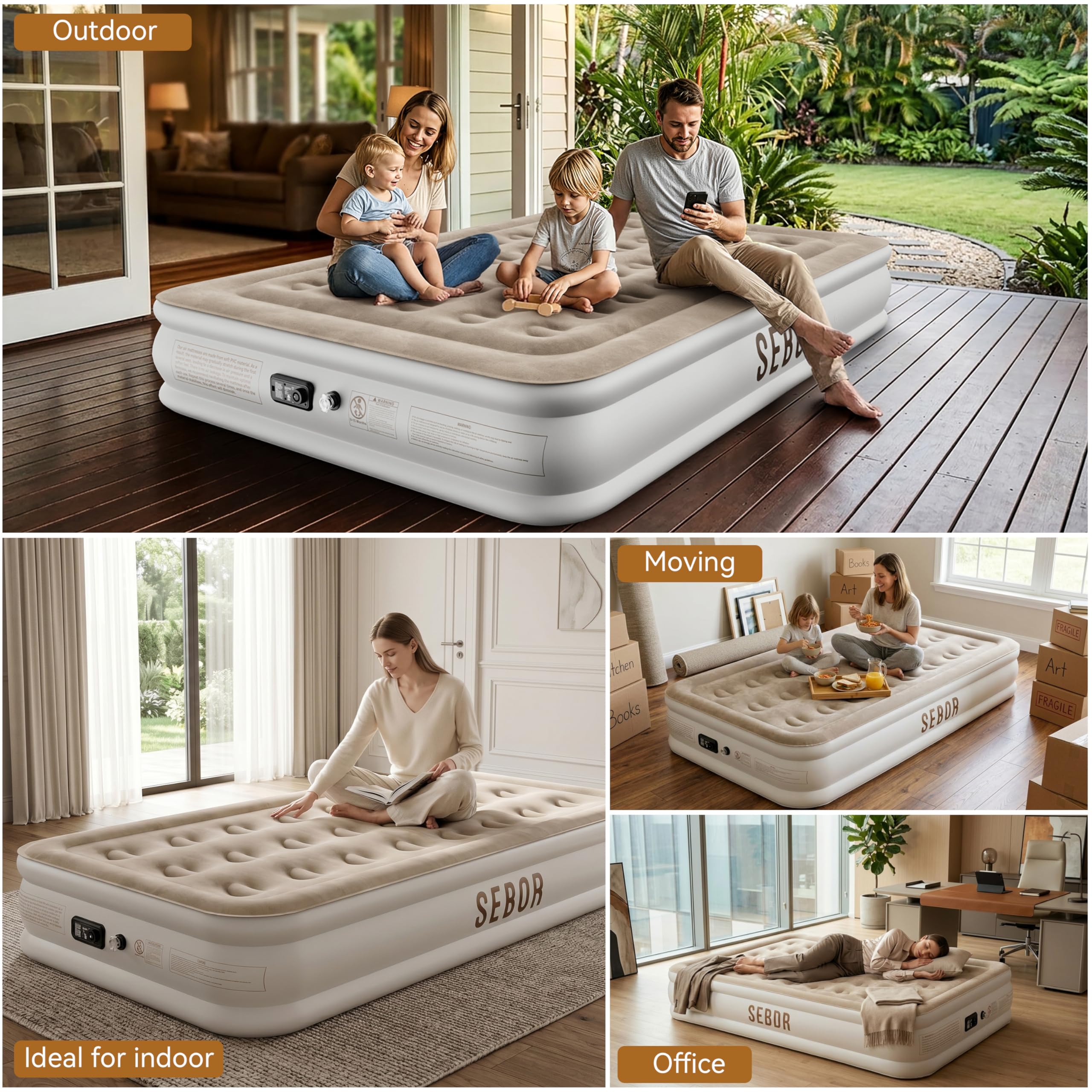 Sebor scale comparison on bed frame illustrates Twin XL fit and proportions