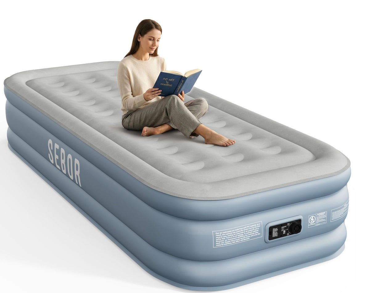 Sebor twin front view showing mattress fully inflated and ready