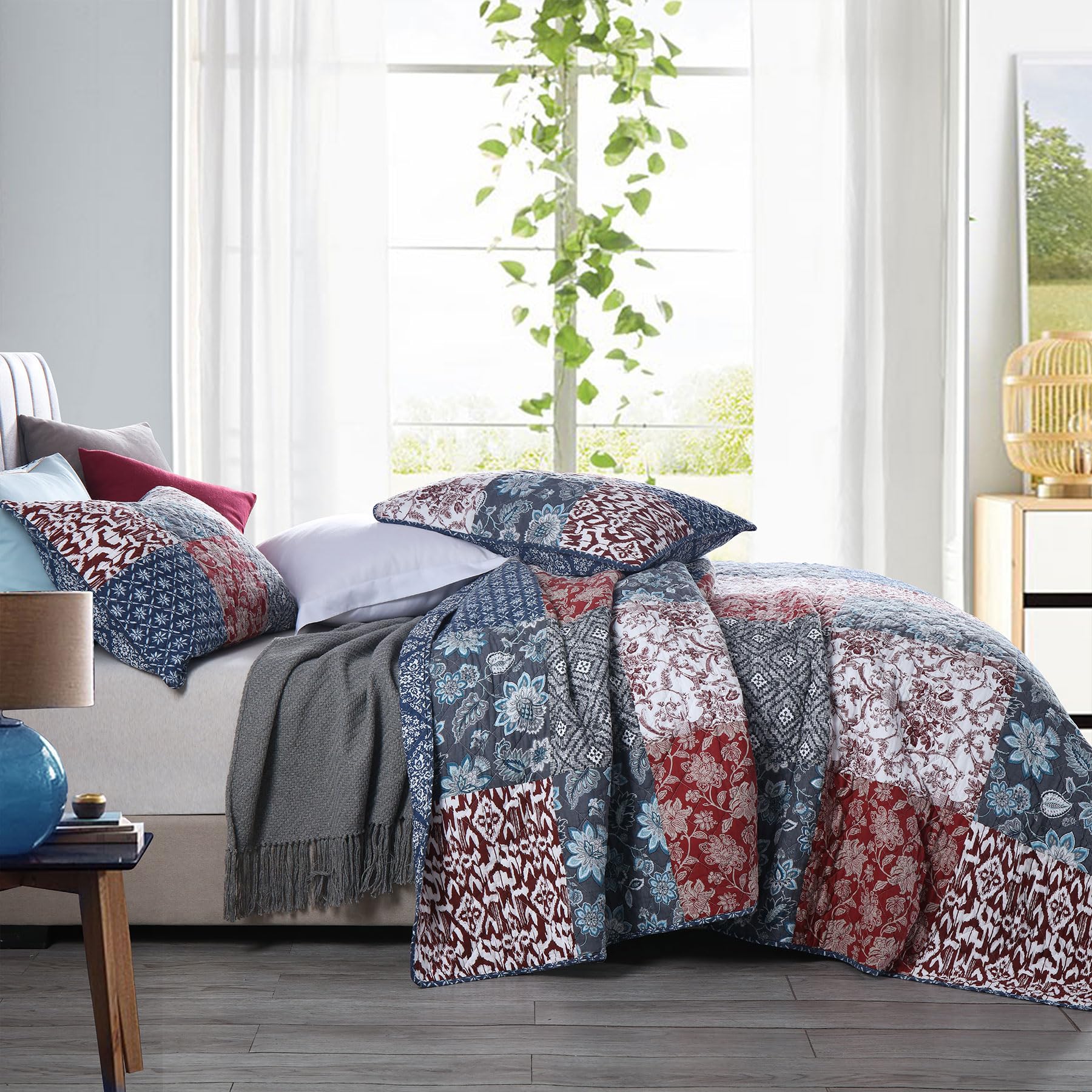 Secgo bedspread next to ruler for size comparison showing generous king coverage